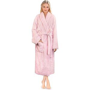 Women's Light Pink Plush Soft Robe Fluffy Warm Fleece Sherpa Shaggy Bathrobe